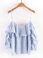 Romwe Cold Shoulder Vertical Striped Tiered Top