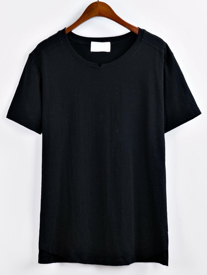Romwe Black Drop Shoulder T-shirt