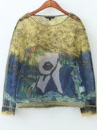 Romwe Color-block Abstract Print Top