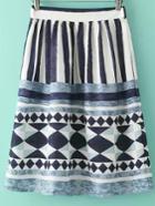 Romwe High Waist Geometric Print Blue Skirt