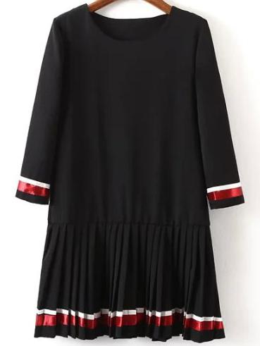 Romwe Ribbon Deco Pleated Drop Waist Dress