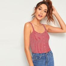 Romwe Striped Popper Through Cami Top