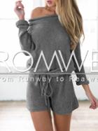 Romwe Grey Long Sleeve Lace Up Playsuit