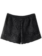 Romwe Black Elastic Waist Rose Lace Shorts