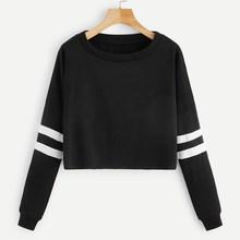 Romwe Varsity Stripe Crop Sweatshirt