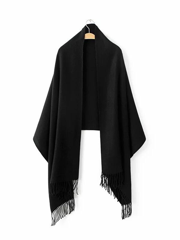 Romwe Black Long Fringe Elegant Shawl Scarf