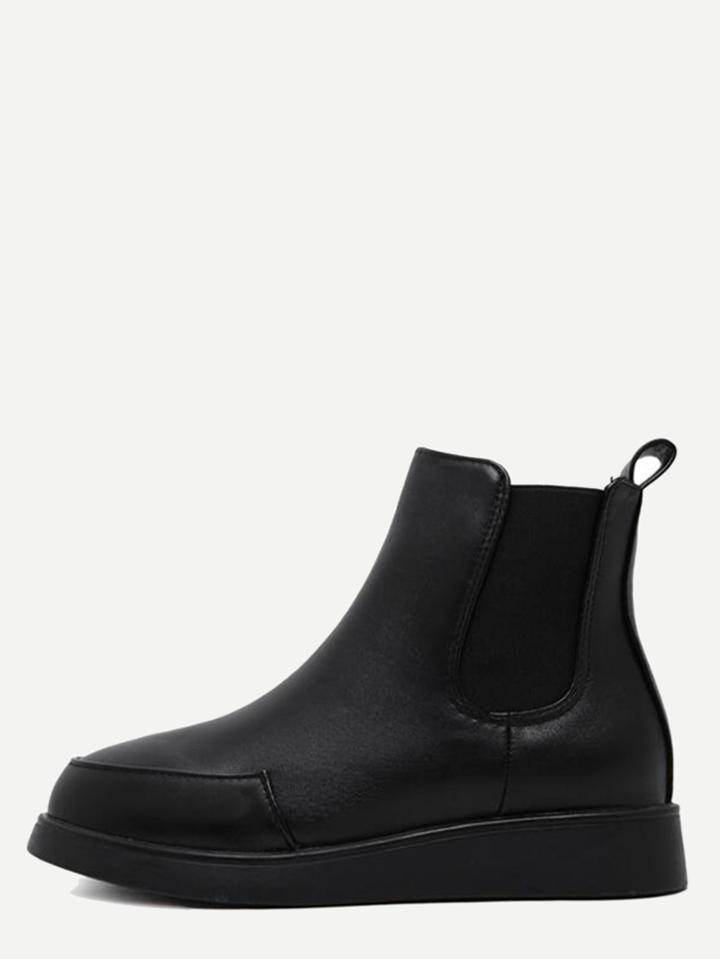 Romwe Black Faux Leather Cap Toe Chelsea Boots