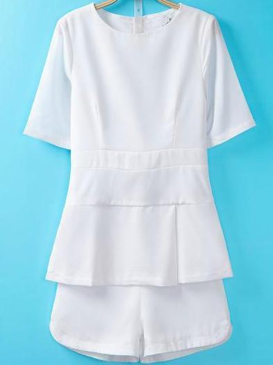 Romwe Short Sleeve Top With Zipper Shorts