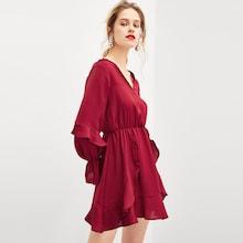 Romwe Ruffle Detail Solid Dress