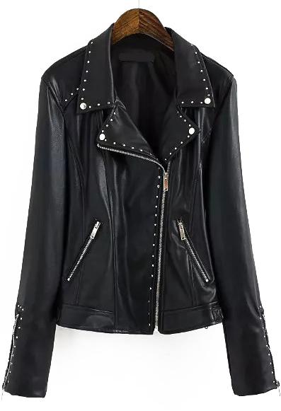 Romwe Lapel With Rivet Zipper Jacket