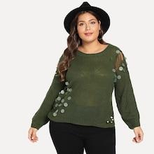 Romwe Plus Contrast Sequin Beaded Jumper