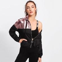 Romwe Two Tone Metallic Hoodie Jacket