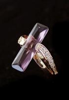 Romwe Purple Gemstone Gold Diamond Ring