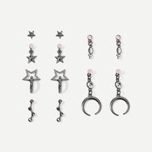 Romwe Star & Moon Drop Earrings 6pairs