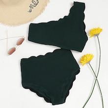 Romwe Scalloped Trim One Shoulder Top With High Waist Bikini