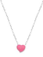 Romwe Pink Heart Pendant Silver Link Necklace