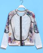 Romwe Coin Print Sheer Mesh Coat