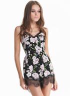 Romwe Sleeveless Lace Floral Black Jumpsuit