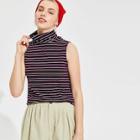Romwe Turtle Neck Ribbed Striped Tank Top