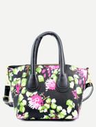 Romwe Black Floral Print Handbag With Strap