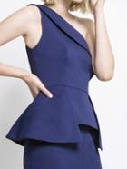 Romwe Oblique Shoulder Peplum Blue Top