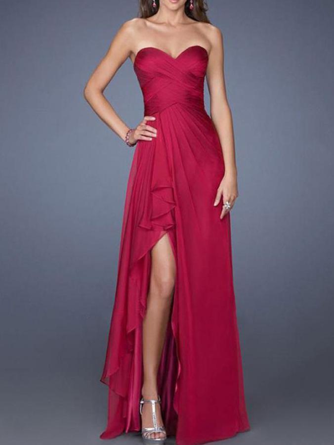 Romwe Sweetheart Neck Split Maxi Dress