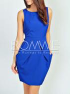 Romwe Blue Sleeveless Pockets Zipper Dress