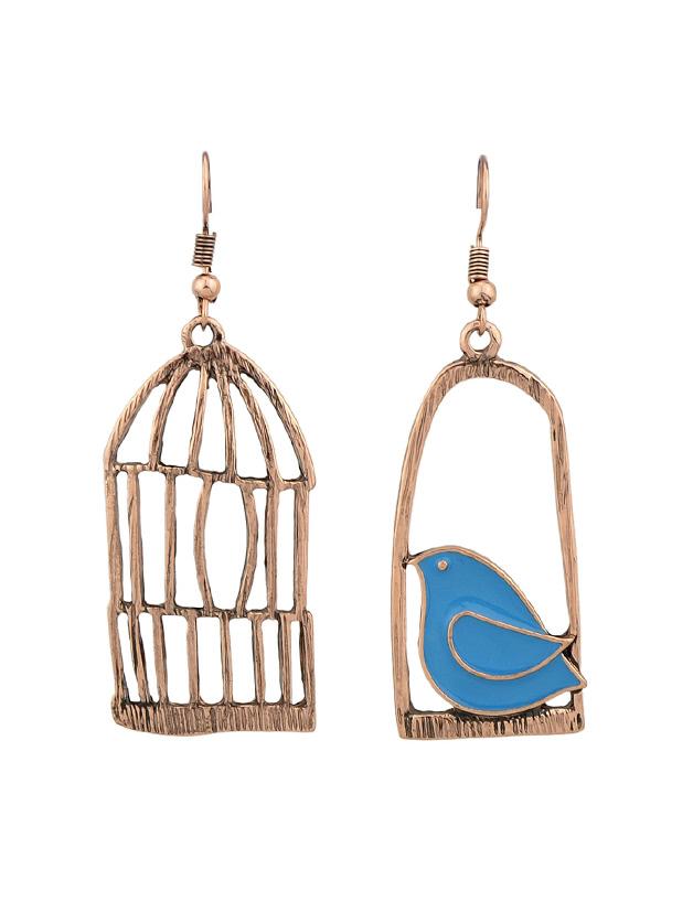 Romwe Rosegold Ethnic Style Retro Birdcage Earrings