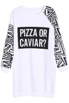 Romwe Pizza Dual-tone White Sweatshirt