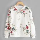 Romwe Floral Print Zip Front Jacket
