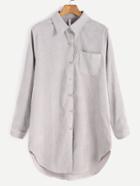 Romwe Pale Grey Corduroy High Low Pocket Shirt