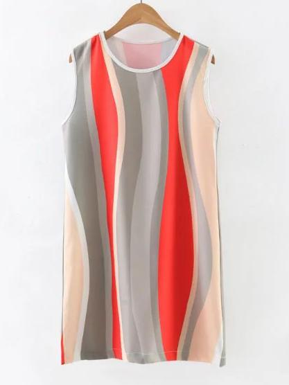 Romwe Multicolor Sleeveless Printed Shift Dress