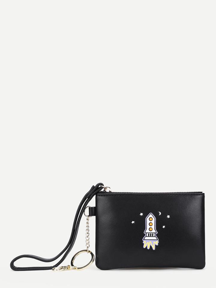 Romwe Cartoon Print Wallet With Ring Handle