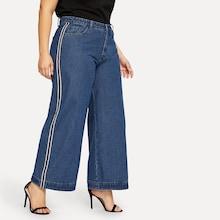 Romwe Plus Striped Tape Side Wide Leg Jeans