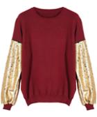 Romwe Sequined Loose Color Block Sweater