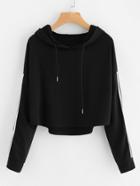 Romwe Striped Sleeve Dip Hem Hoodie