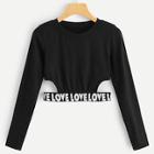 Romwe Letter Print Tape Cut Out Crop Tee