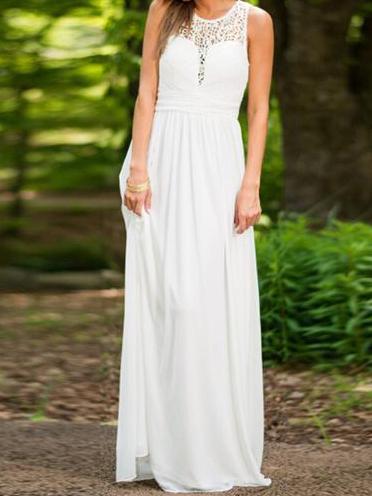Romwe Sleeveless Crochet Hollow Maxi Dress