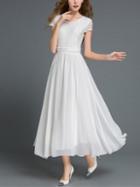 Romwe White Lace Overlay Chiffon A Line Dress