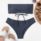 Romwe Lace-up Bandeau Top With Bikini Set