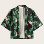 Romwe Guys Flamingo & Tropical Print Open Front Shirt