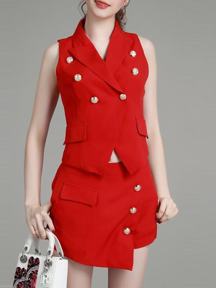 Romwe Red V Neck Top With Pockets Shorts