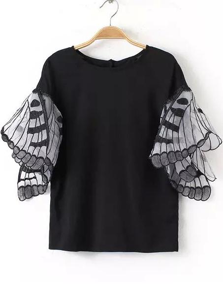 Romwe Butterfly Sleeve With Buttons Top