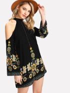 Romwe Halter Cold Shoulder Tribal Floral Dress