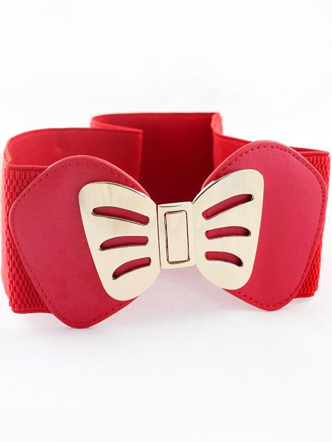Romwe Red Metal Bow Elastic Wide Belt