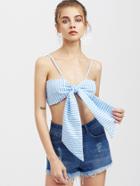 Romwe Striped Bow Tie Knotted Cami Top