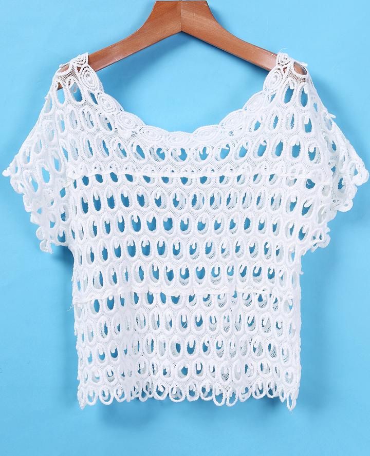 Romwe Tears Pattern Hollow Crop Blouse
