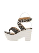 Romwe T-strap Crisscross Buckled Leopard Chunky Sandals