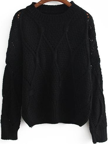 Romwe Diamond Hollow Black Sweater