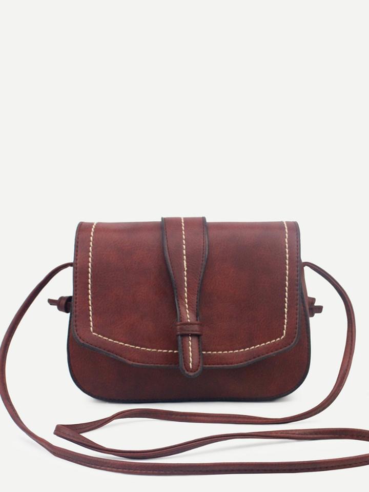 Romwe Coffee Faux Leather Saddle Bag